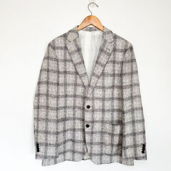 Suitsupply Men’s Textured Linen Blend Havana FL Cream Grey Black Check Windowpan - Picture 1 of 16